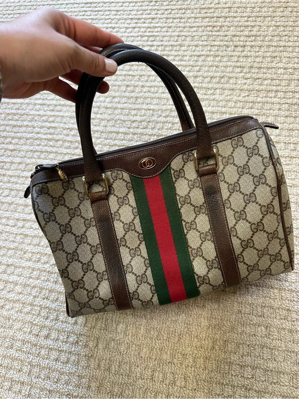 Authentic Gucci Vintage 80s Supreme GG Handle Leather Boston Doctor Bag